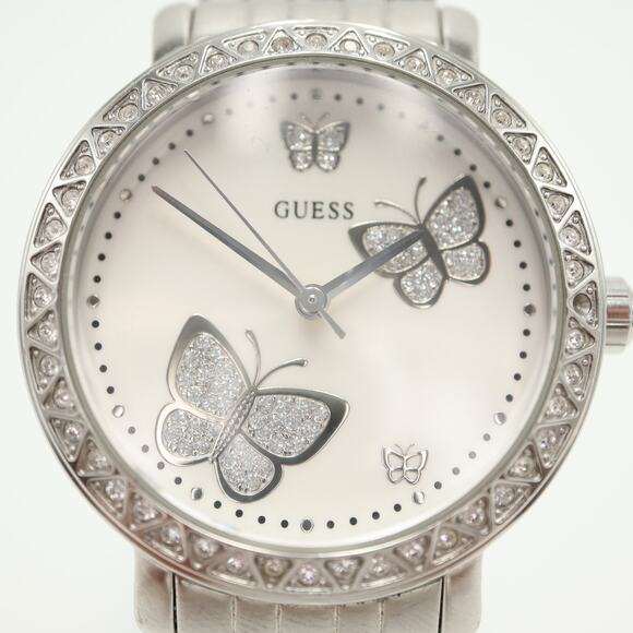 Guess Silver Tone Glitter Butterfly 36mm Watch Steel Bracelet with New Battery - Picture 6 of 15